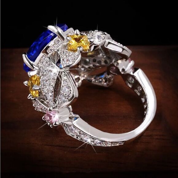 925 Sterling Silver Topaz Pink Yellow Topaz Cocktail Ring Stamped Gift Boxed - Picture 4 of 5